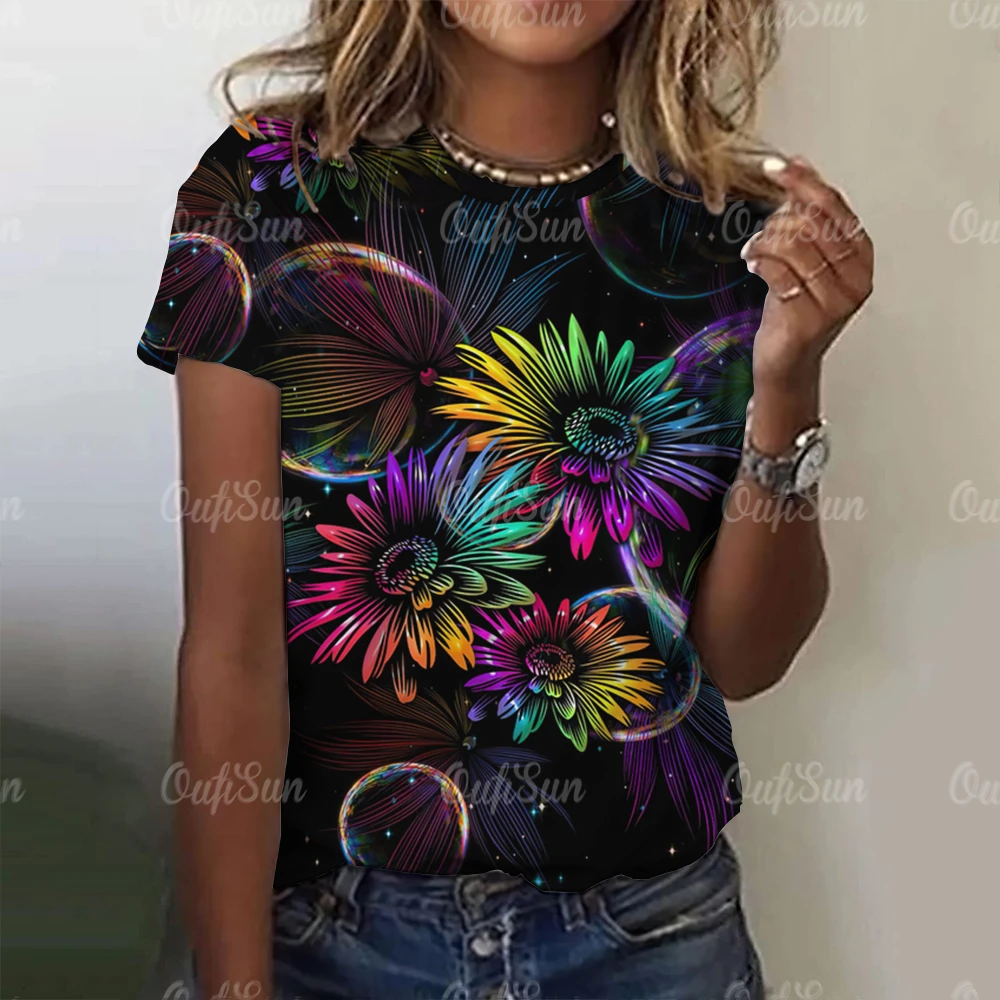 

Women's T-Shirt Vintage Short Sleeve Summer Tees Casual Female Clothing Loose Girl Shirt O Neck Pullover Print Top Floral Blouse