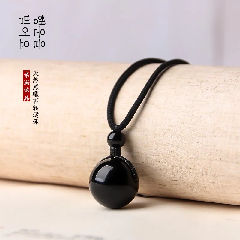 Подвеска из натурального обсидиана счастливых бусин золотое ожерелье с