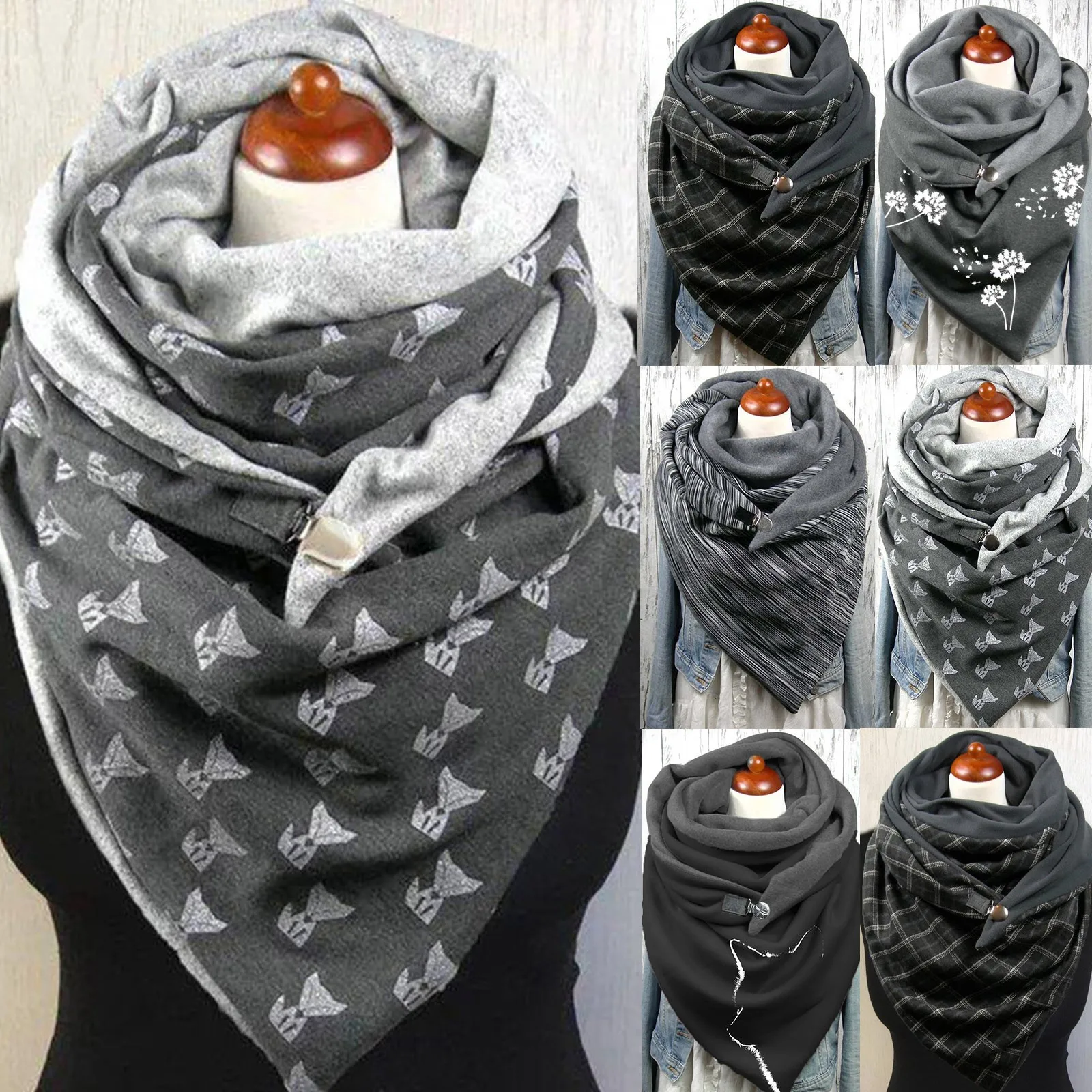 

Shs Scarf Women's Fashion Scarf Cotton Printing Warm Button Turban Wrap Scarve Shawls Scarf Ties