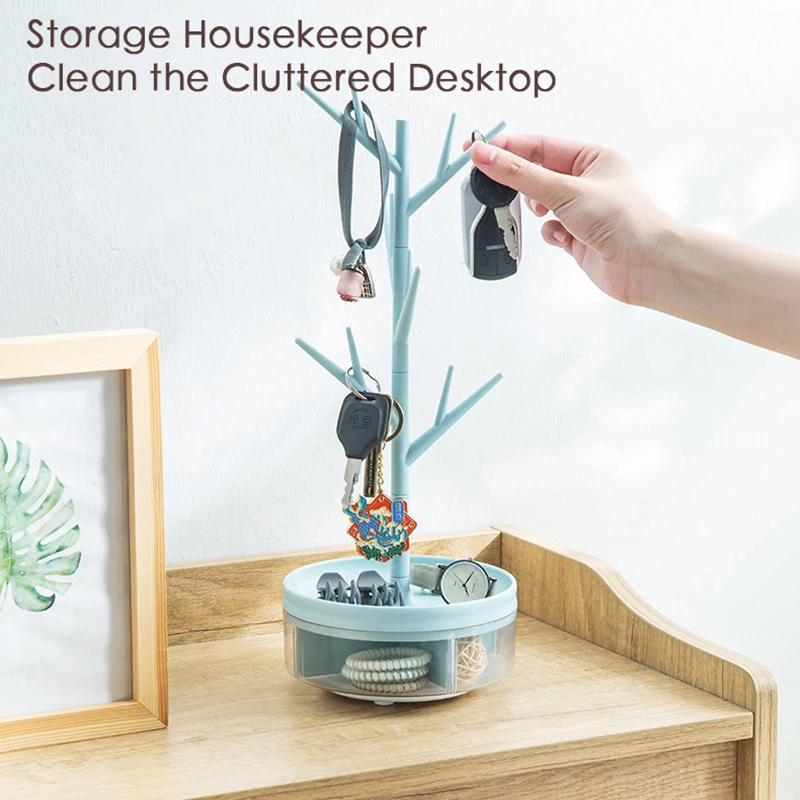 Tree-shaped Rotatable Jewelry Box 2-in-1 Necklace Rings Bracelet Storage Tray Multifunctional Jewelry Display Holder With Hooks