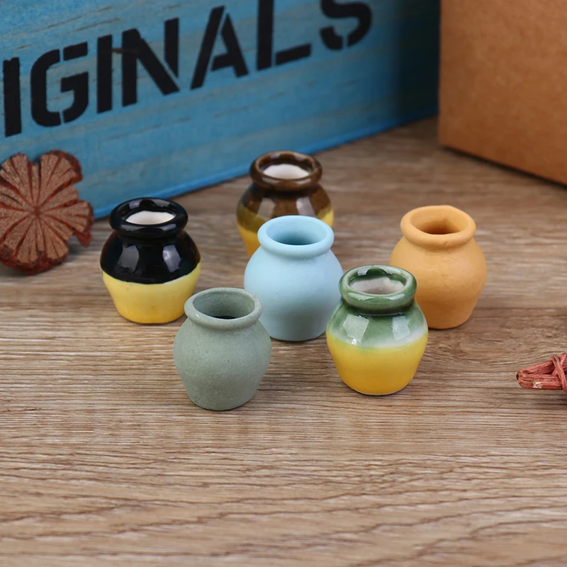 

6Pcs 1:12 Dollhouse Miniature Porcelain Flower Vase Dolls House Accessories Flower Arrangement Pot Simulation Potted Plants