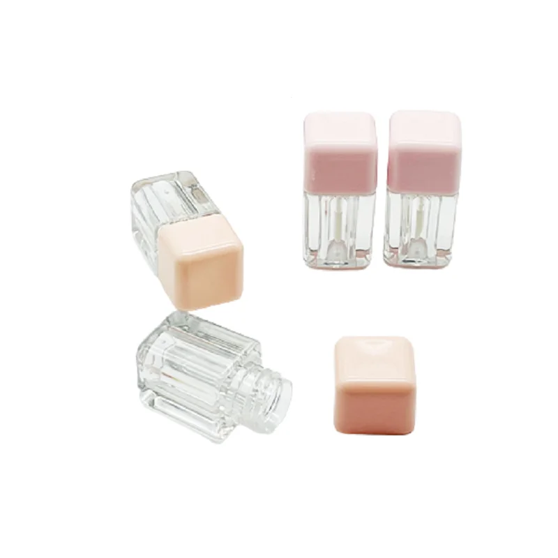 New Arrival Square Fat Short Lip Gloss Containers Pink White Makeup Glaze Bottle Private Label 4ml Lipgloss Wand Tubes - Цена: 22.14