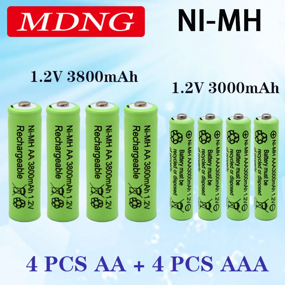 

Перезаряжаемые аккумуляторы 1,2 в AA 3800 мАч Ni-MH + 1,2 в AAA 3000 мАч перезаряжаемая батарея Ni-MH
