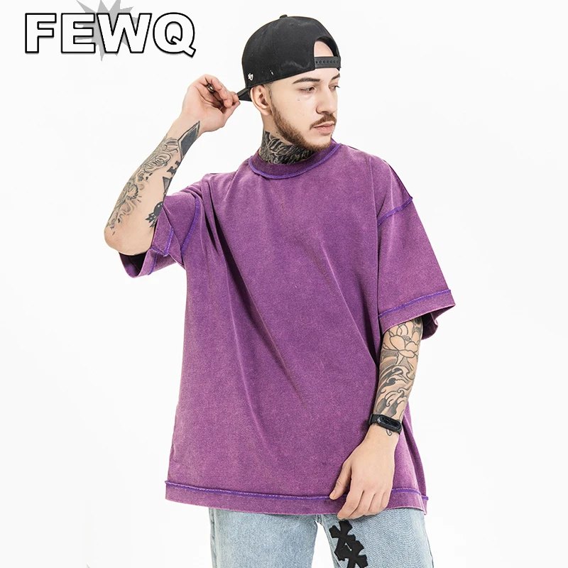 

FEWQ Summer Streetwear Men's Solid Color Washed T-shirts Short Sleeve Vintage Casual O-neck Tops Pullovers 2023 Tide New 24B2528