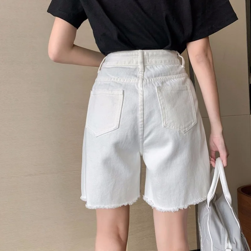 Hottie High Waist Five Point Shorts Summer Women Loose Casual A-Line Wide-Leg Denim Shorts Fashion Thin Breathable Green Jeans