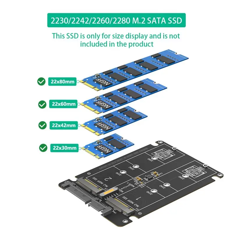 Фото Карта-конвертер интерфейса ASMA-Dual M.2 B Key SSD в 2.5 SATA3 с пластиковым корпусом для замены HDD в ноутбуках и настольных ПК №2
