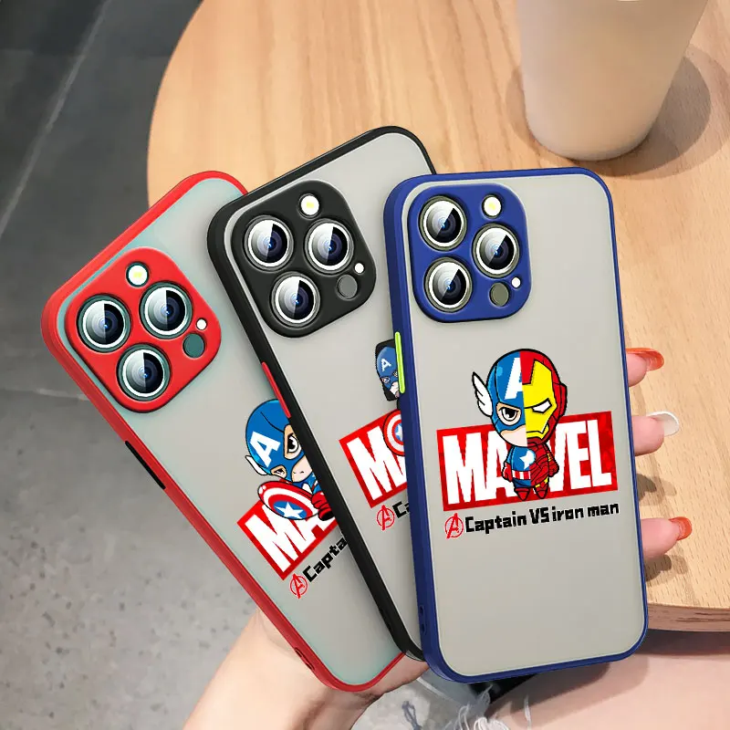 

Marvel Avengers heroes For Apple iPhone 13 12 11 Pro Max Mini XS Max X XR 6 7 8 Plus SE Frosted Translucent Phone Case