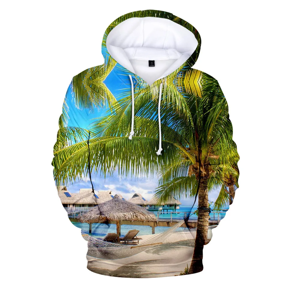 

Nature Beach Coconut Tree hoodies sweatshirt men women hooded Ocean Beautiful Seaside View jacket hoodie unisex pullovers