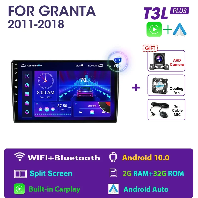 

Автомагнитола JMCQ, 2 din, Android 11, мультимедийный видеоплеер для LADA Granta Sport 2011-2018, GPS-навигация, 2 din Carplay