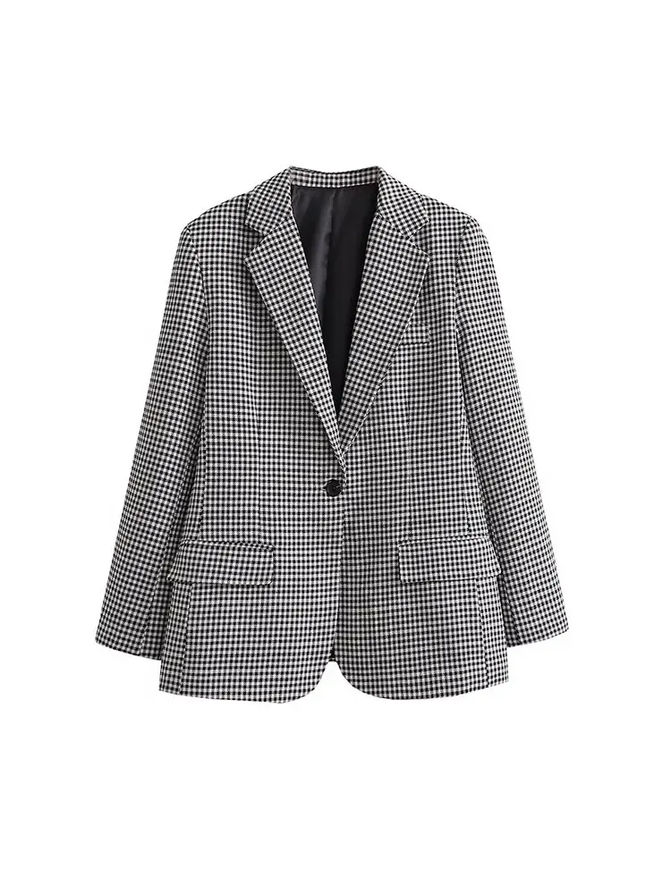 

Женский клетчатый Блейзер на одной пуговице, с карманами и английским воротником