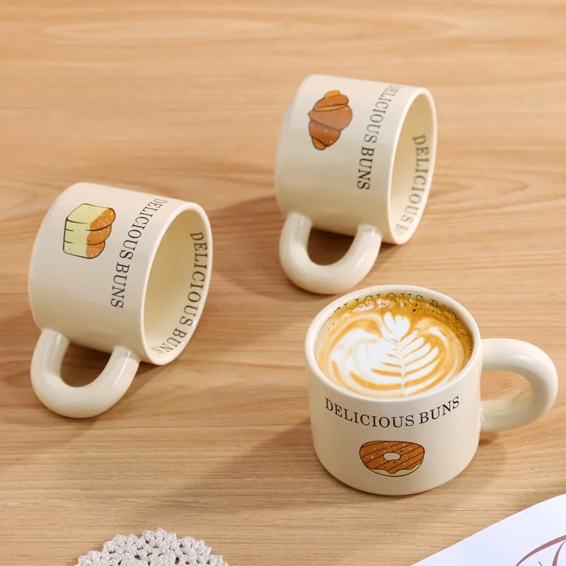 

Korean Cute Buns Mug for Girls To Drink Breakfast Coffee Milk Cup Ceramic Chubby Handle Birthday Gift