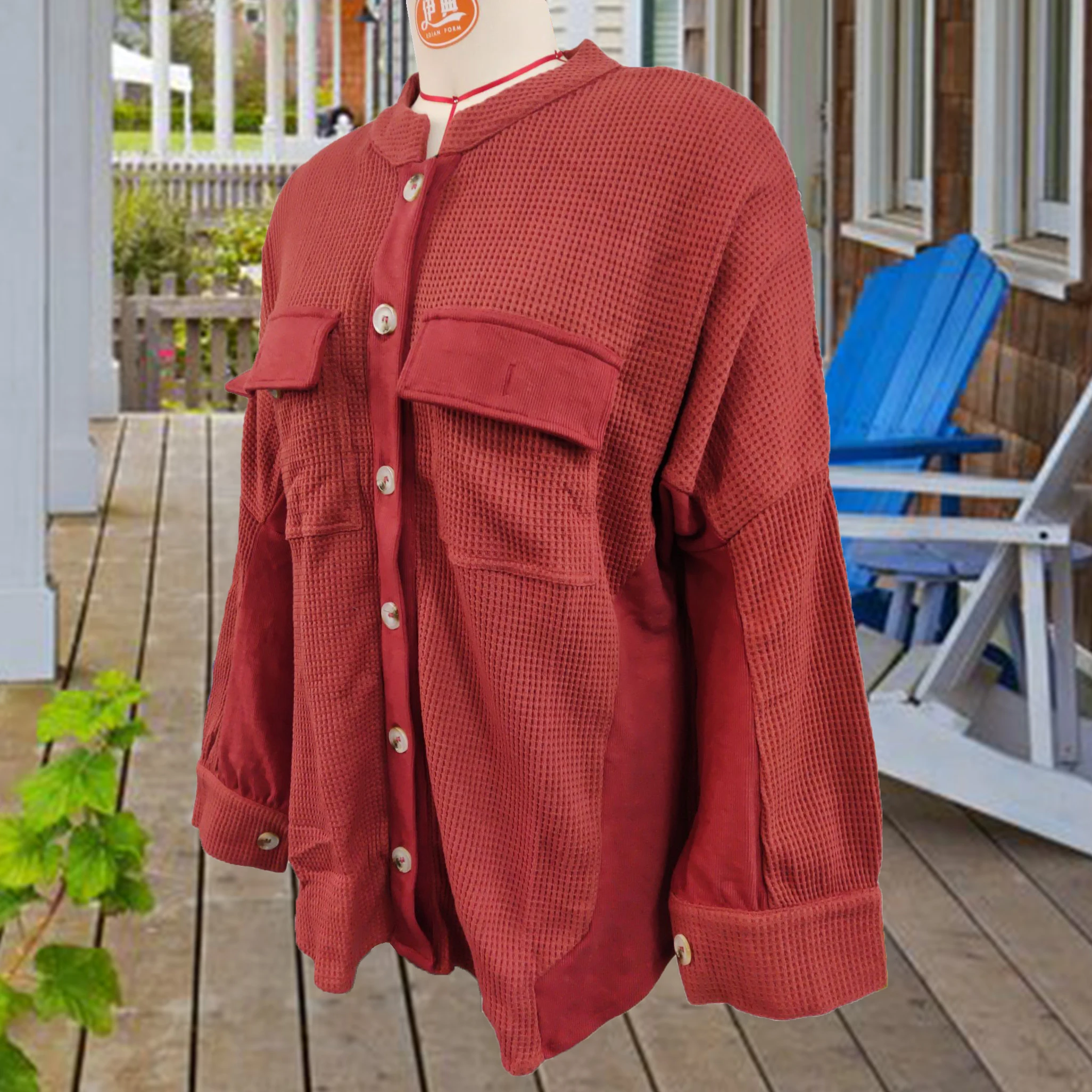 

Pocket Button Full Sleeve High Quality Skin Friendly Loose Women Cozy Coat 2023 Guangdong Wholesale Female Clothing