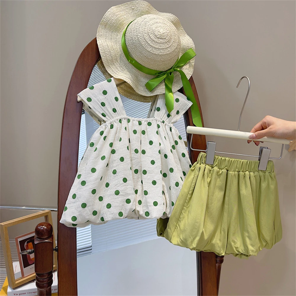 

Melario Girls Sets Summer Girls Polka Dot Sleeveless Top Shirt and Shorts Clothing Set Sundress Shorts Suit Kids Girl Clothes