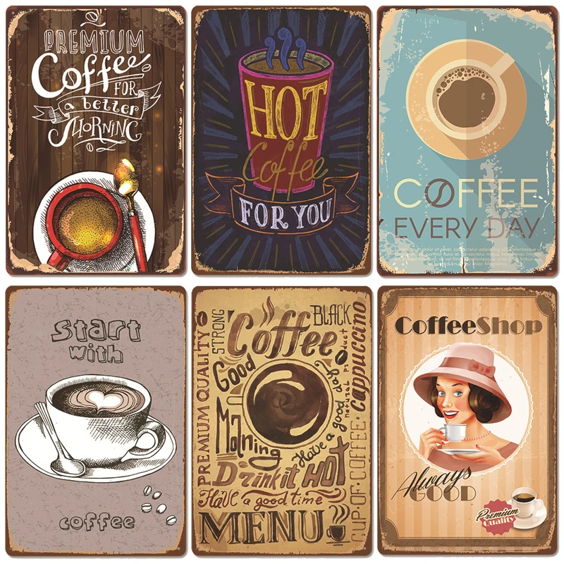

Vintage Fresh Coffee Plaque Metal Tin Sign Retro Drink Coffee Poster Wall Stickers for Cafe Shop Restaurant Home Room Decor