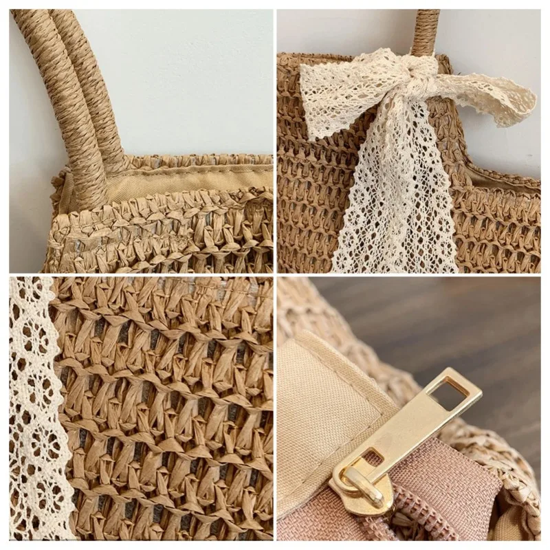 Summer Beach Large Capacity Tote Bag Ladies Shoulder Handmade Woven Top-Handle Bags Raffia Boho Women Handbag
