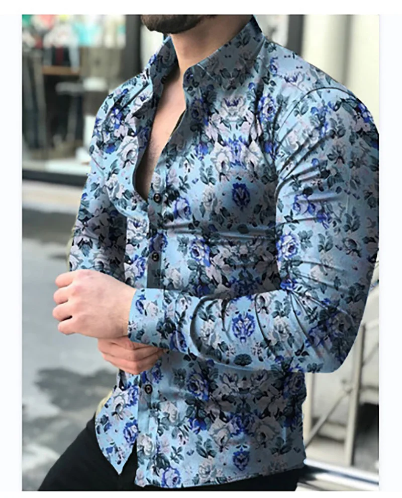 Stylish Printed Lapel Button Loose Korean Shirts Men's Clothing 2022 Autumn New Oversized Casual Tops All-match Shirt