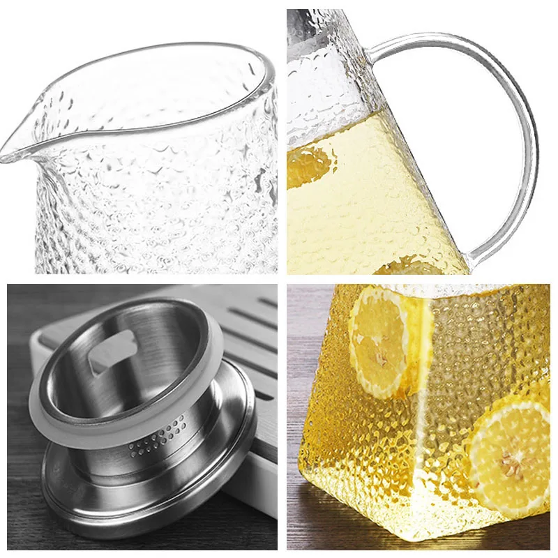 Термостойкий стеклянный кувшин для воды 1200/1500/1800 мл с фильтром из нержавеющей