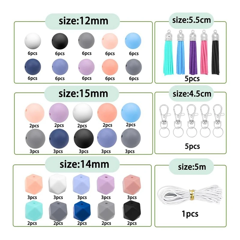 121 шт. силиконовые бусины для изготовления брелоков разноцветные россыпью