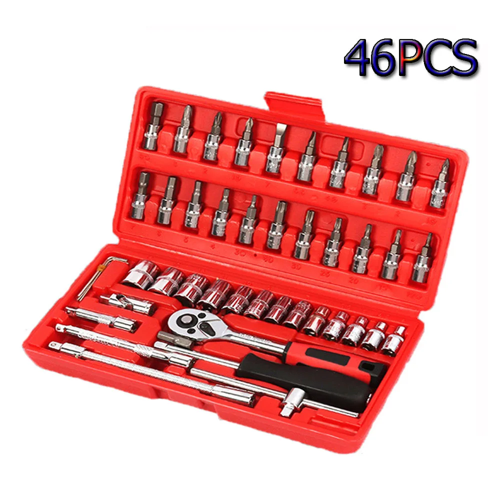 

46 Pcs 1/4" Tools Socket and Bits Drive ToolSet for Car Mechanic
