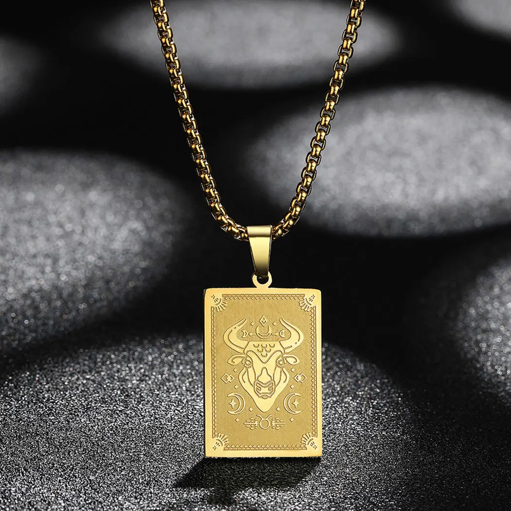 

Zodiac Sign Taurus Pendant Necklace for Women Men 12 Constellation Jewelry Steel Choker Charm Chain Birthday Gift Female Collar