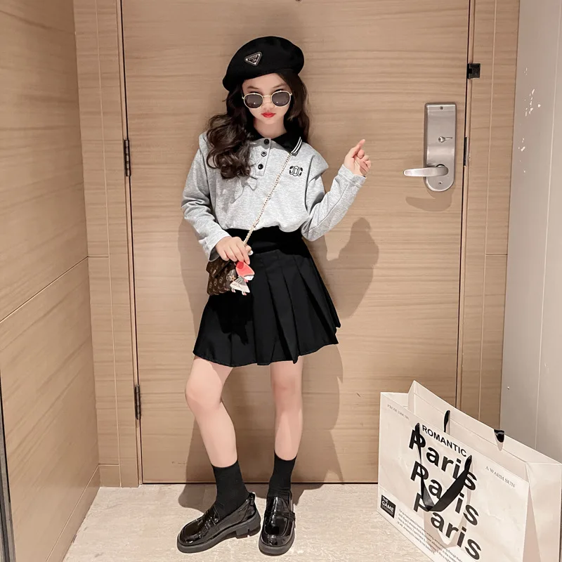 

Kids Girl Spring Fall 2pcs Clothing Set Teen Fashion Outfits Long Sleeve Polo Shirt + Skirt Children Tracksuit 4 5 6 8 10 12 14Y