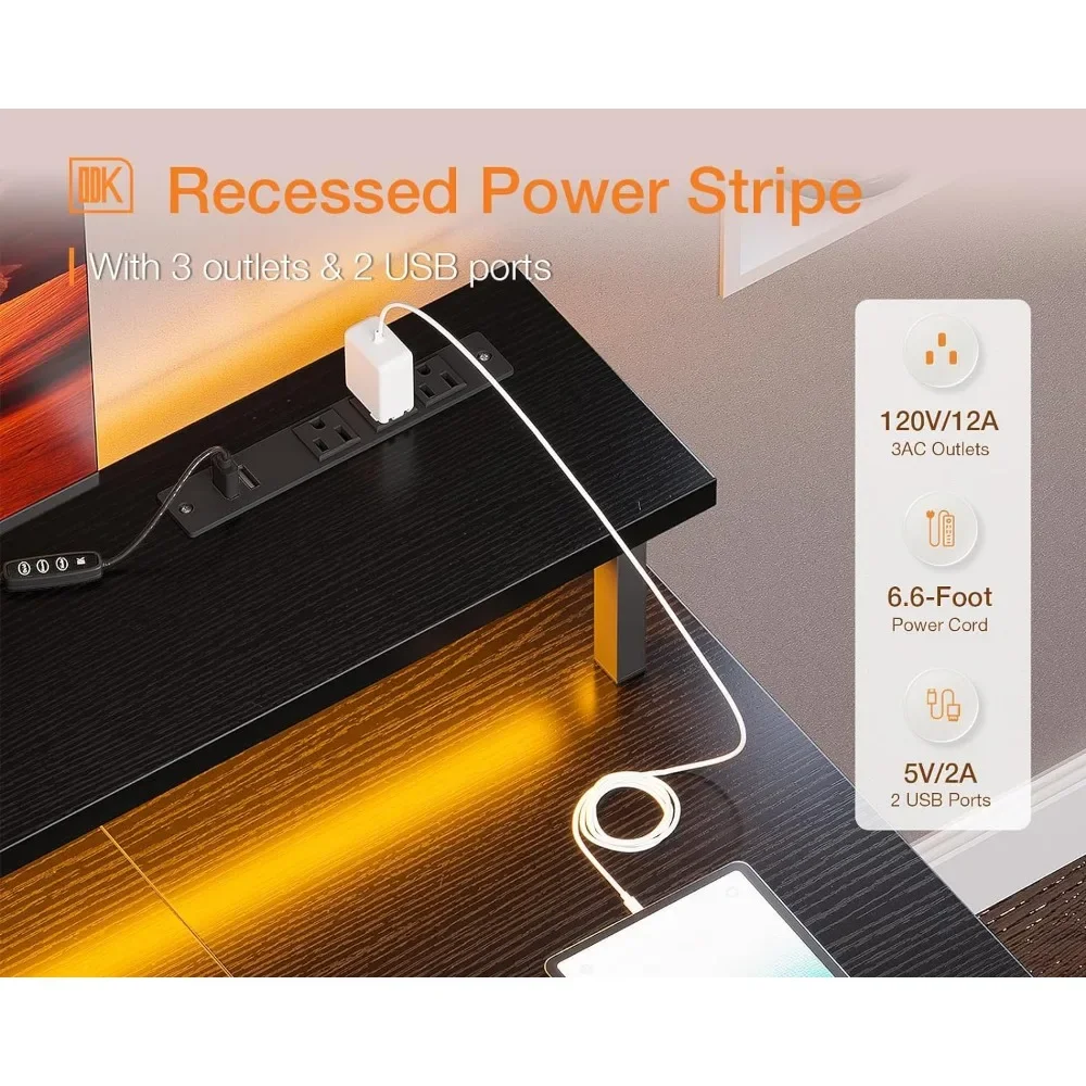 48-дюймовый игровой стол с фонариками и розетками питания компьютерный