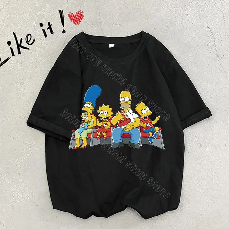 Модная футболка с симпсонами для мужчин и женщин, хлопковая мультяшная одежда, футболка с рисунком Симпсона, черная, белая Базовая рубашка, летняя одежда