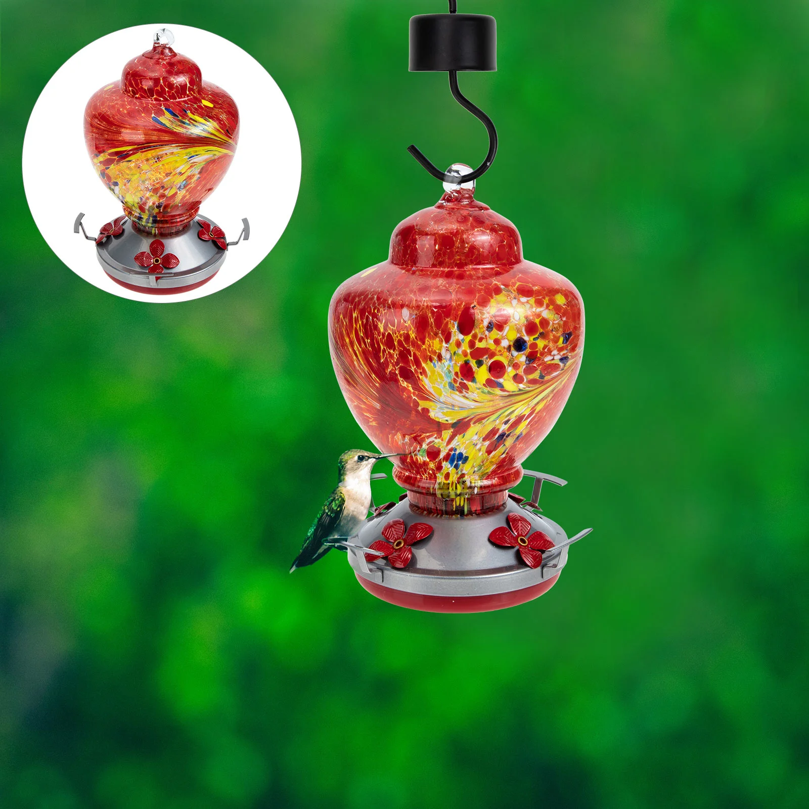 

Outdoor Bird Glass Feeder Hanging Hummingbirds Food Holder for Garden Decor