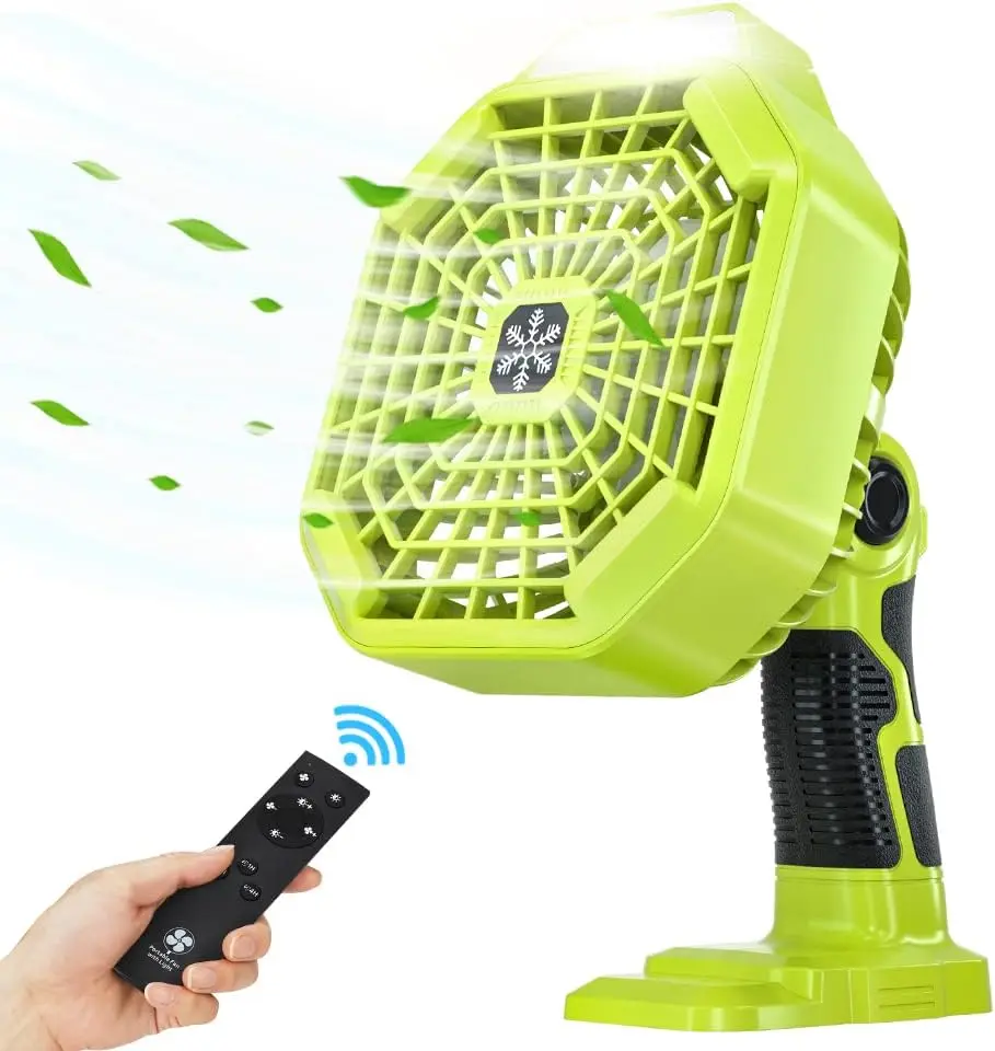 

Fan for RYOBI 18v ONE + Lithium Ion NiCd NiMh Batteries Portable Fan with LED Lantern, Remote 4H Timer, 3 Speeds, 3 Modes Outdoo