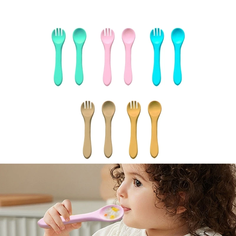 

Durable Silicone Fork and Spoon Babies Feeding Utensils Safe Babies Weaning Sets Babies Cutlery Sets Silicone Material