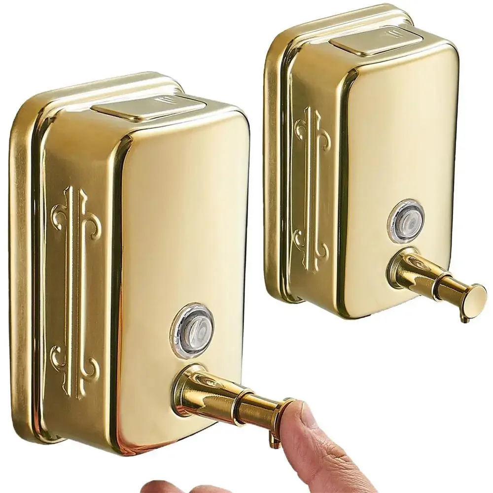 

304 Stainless Steel Wall-mounted Manual Golden Soap Dispenser 1000ML Shampoo Shower Gel Bottle Hand Sanitizer Box