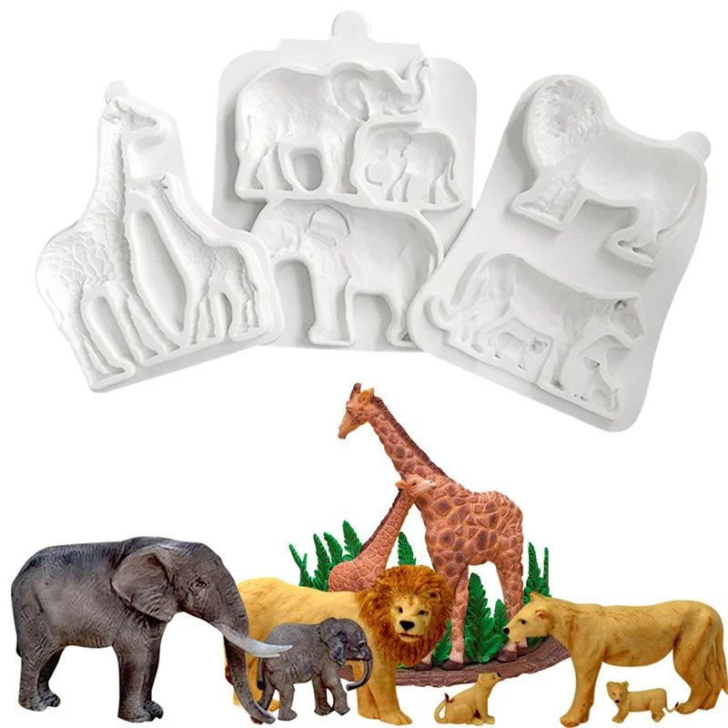

3D Elephant Lion Giraffe Silicone Mold Fondant Chocolate Cake Decoration Baking Tools Fudge Cartoon Animal Form Soap Resin Mould