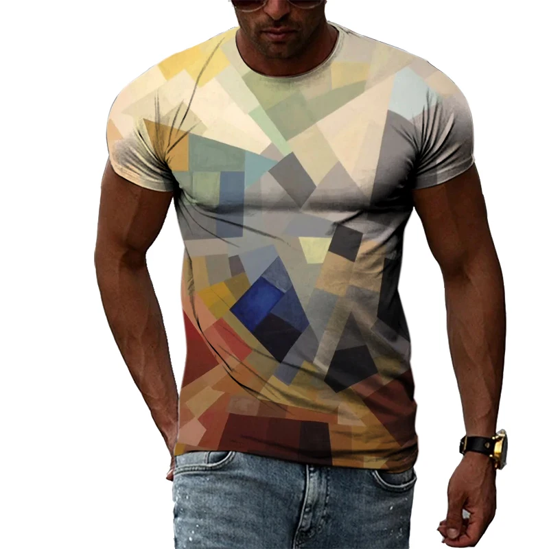 

Summer Handsome Men's Graffiti Print 3D T-shirt Hip-hop Trend Element Round Neck Top Street Personality Casual Short-sleeve Tees