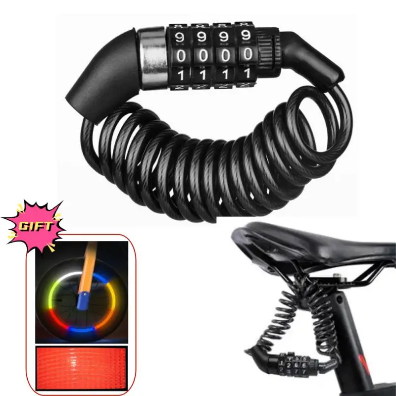 

Велосипедный замок со стальным тросом, защитная цепь, пароль 4 дюйма, противоугонная комбинация с кодом номера, Аксессуары для велосипеда