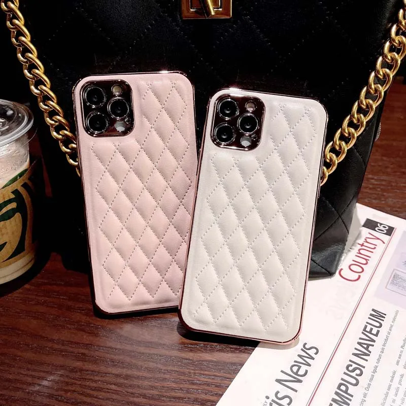 

Luxury Leather Phone Case For iPhone Cover 11 12 13 Pro Max Mini XS Max 7 8 Plus Plating Soft Full Camera Protection Accessories