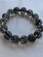 natural black rutilated quartz brazil women men bracelet 13 5mm crystal clear round beads wealthy black rutilated aaaaa