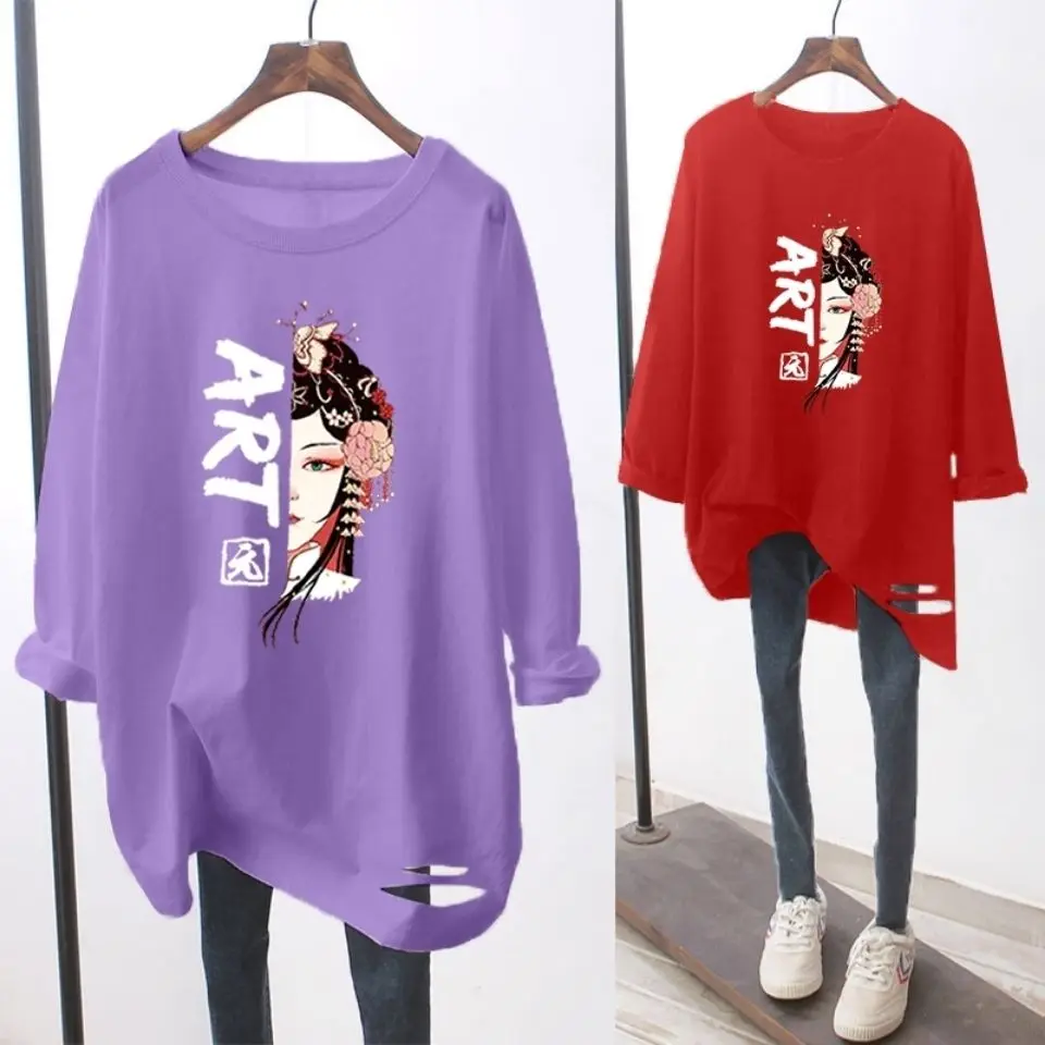 Свободная Повседневная модная женская футболка с длинным рукавом и круглым