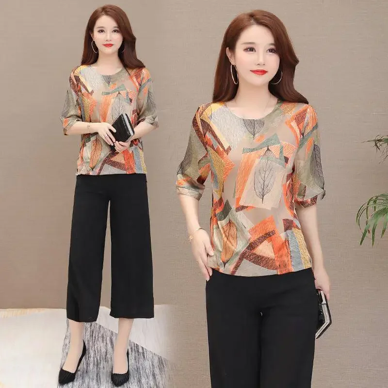 Блузка Женская атласная с цветочным принтом шелковая Повседневная рубашка