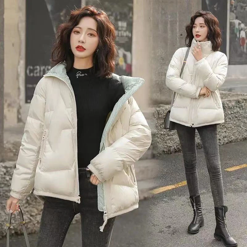 Winter Parkas Women Short Cotton-Padded Jacket Korean Style Loose Stand Collar Thick Coat Cotton Padded Pocket Keep Warm Jacket