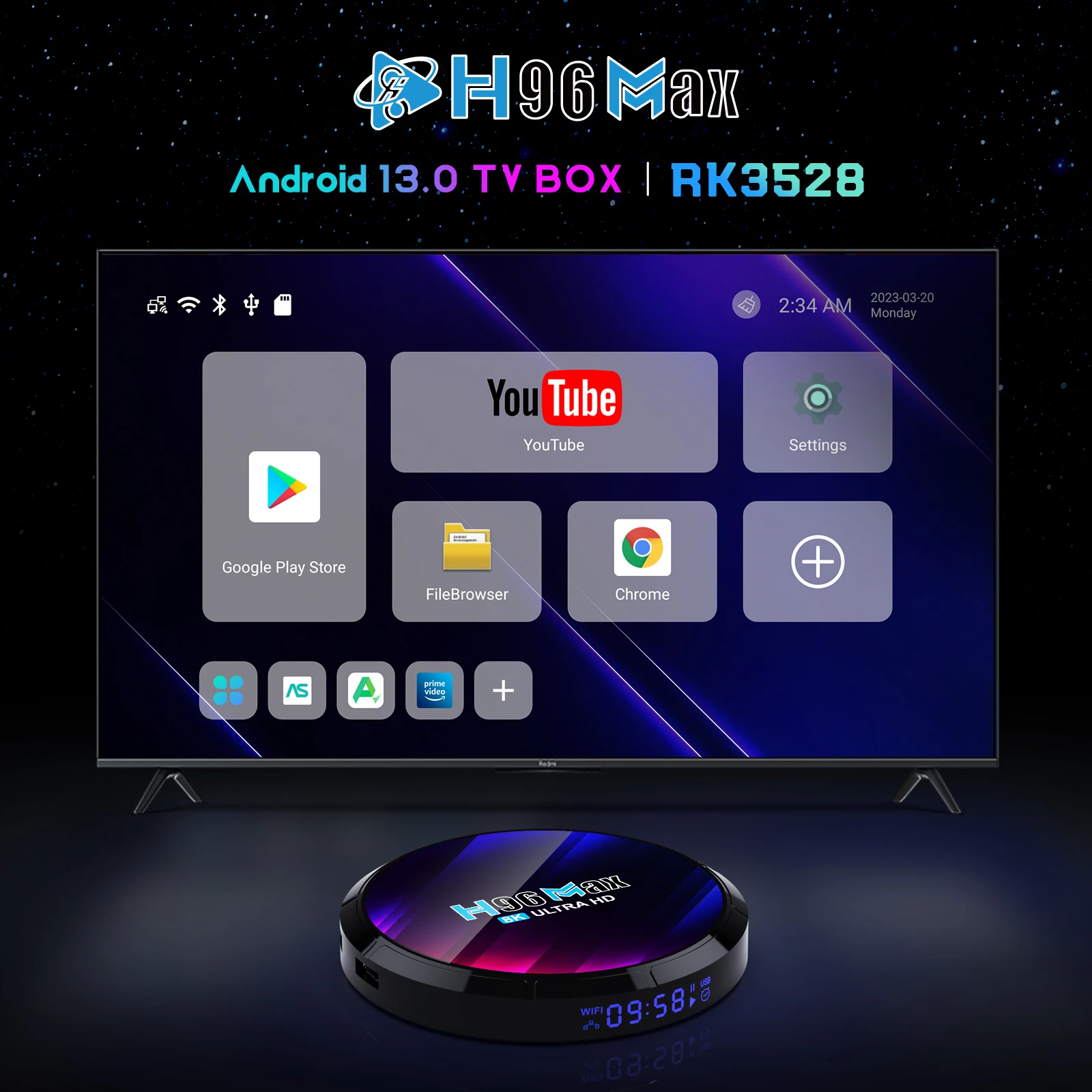 Фото ТВ-приставка Smart TV Box на Android 13 RK3528 с поддержкой AV1, 8K, 4K, Wi-Fi 6, BT5.0, DDR3, SPDIF OUT, 100M/LAN, медиаплеер, TVBOX, unitv, iptves №2