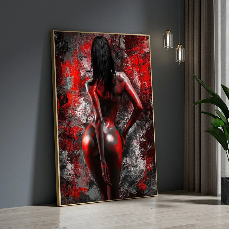 

Sexy Nude Art Poster Canvas Print Red Woman Abstract Wall Art Pictures Canvas Paintings for Bedroom Home Decoration Cuadros