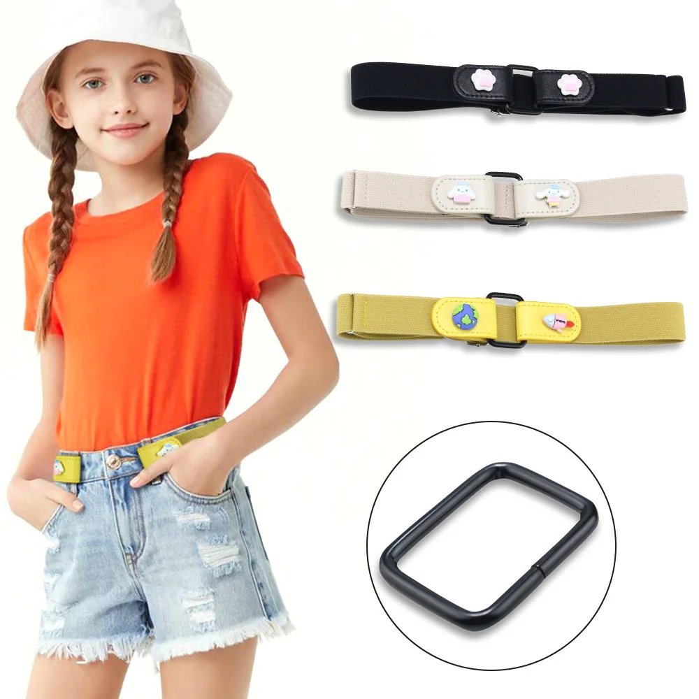 Children's Lazy Belt New Fashion Cartoon DIY Plaid Elastic Canvas Belts for Kids Versatile Invisible Seamless Jeans Waistband