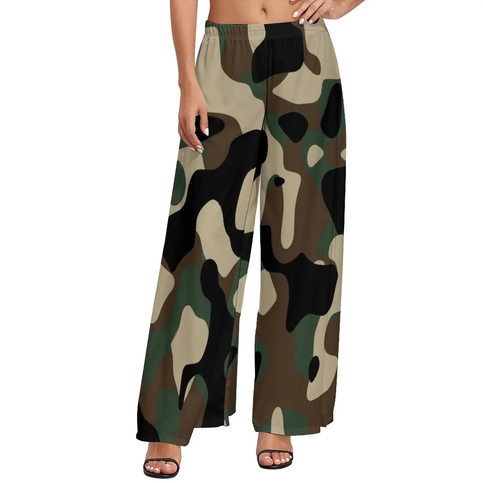

Army Camouflage Print Pants Brown Green Camo Fashion Straight Wide Pants Elastic High Waist Sexy Trousers Big Size 4XL 5XL
