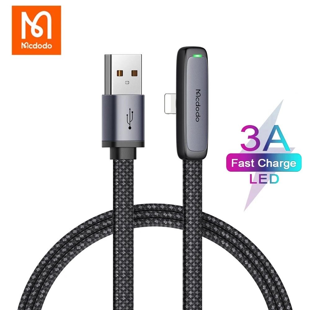 

Mcdodo Usb-A to Lightning 90° Data Charger Cable 1.2M For iPhone 14 13 12 11 X Xr Xs iPad air With Led Display PD Fast Charging