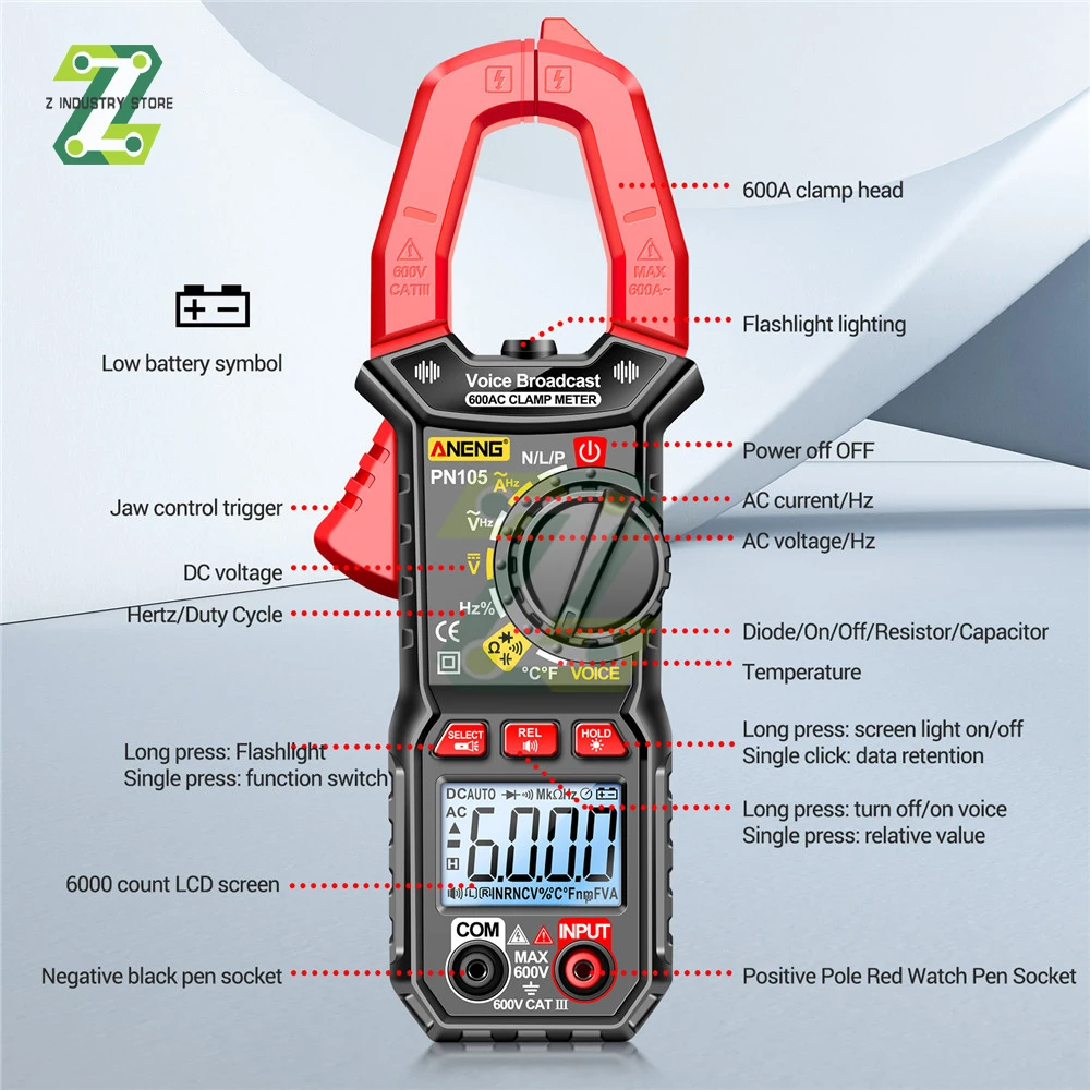 

Ture Digital Multimeter 6000 Counts Auto Range NCV Intelligent Multimetro Tester AC DC Voltage Ohm Hz Meter