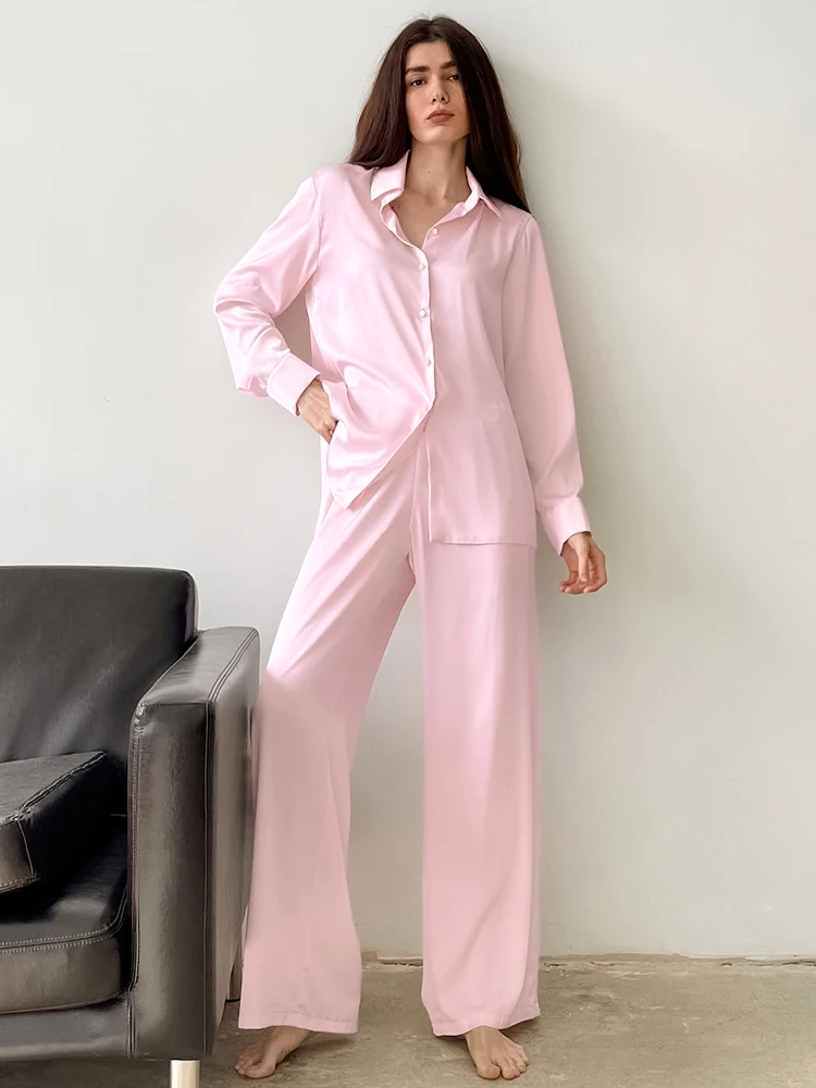 

Linad Loose 2 Piece Sets Women's Nightwear Long Sleeve Pajamas Female Trouser Suits Autumn Casual Sleepwear Solid 2022 Fashion