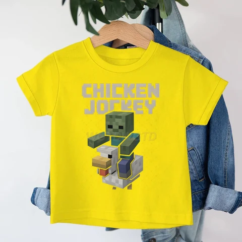 Детская футболка с курицей и жокей, юмор, видеогеймер, графический наряд, футболка с короткими рукавами, летняя модная детская футболка, топы для мальчиков и девочек