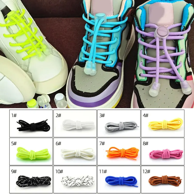 

Fashion 1 Pair Solid No Ties Shoes Laces For Kids Elasticity lazy Convenience Double Buckle Shoe Tie Durable Shoe Accessories