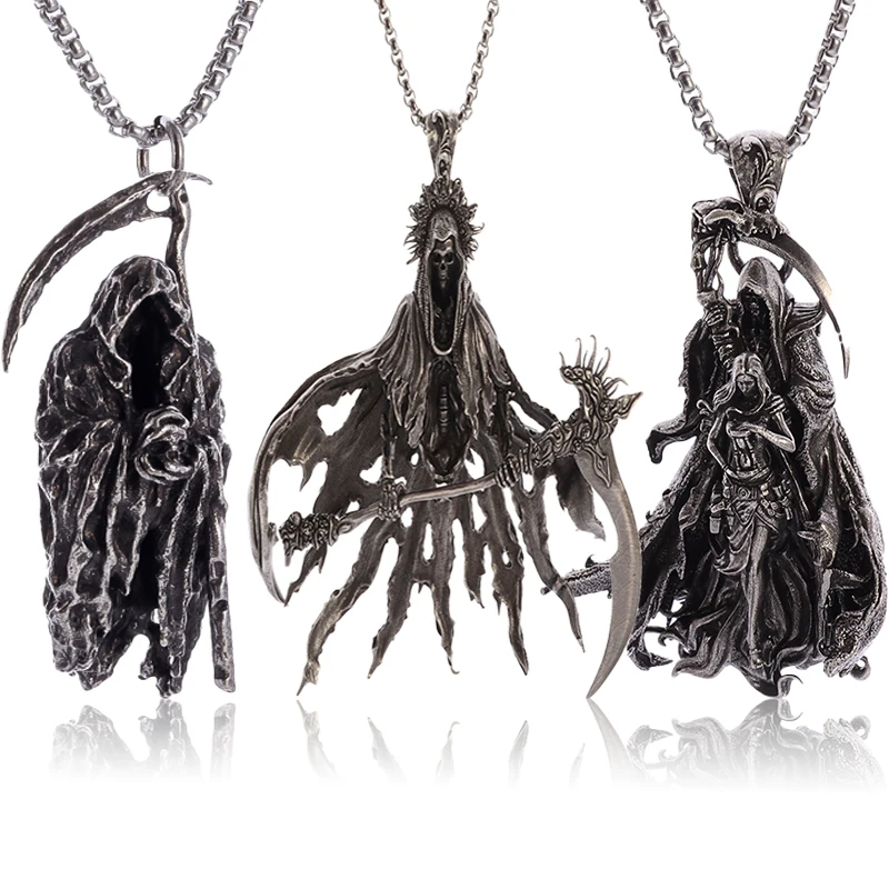 Смертельный кулон, скелет, ожерелье дьявола, гот - панк, мотоцикл, рок, драгоценности, подарок на Хэллоуин.