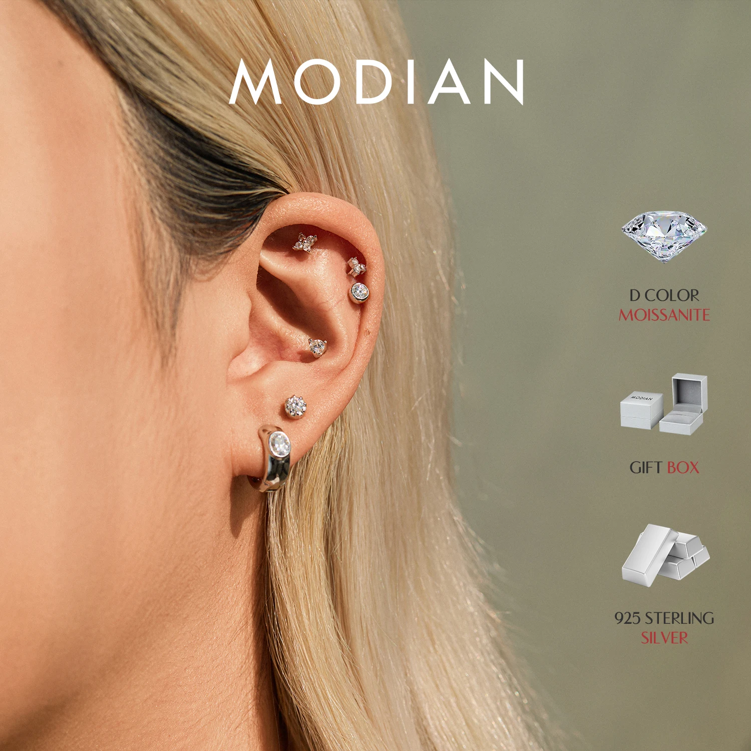 Фото Серьги-гвоздики MODIAN D Color Moissanite из стерлингового серебра 925 пробы в форме сердца, штабелируемые, унисекс, для женщин, ювелирные изделия №2